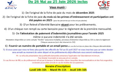 INSCRIPTIONS CHEQUES VACANCES 2027