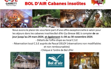 Offre BOL D AIR cabanes insolites