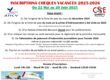 Inscriptions chèques vacances 2026